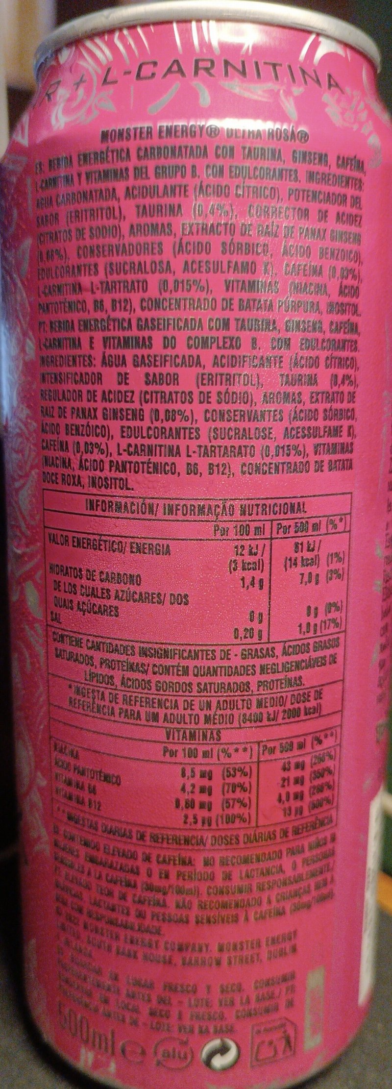 Foto da lista de ingredientes