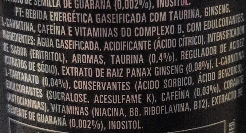 Foto da lista de ingredientes