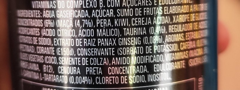 Foto da lista de ingredientes