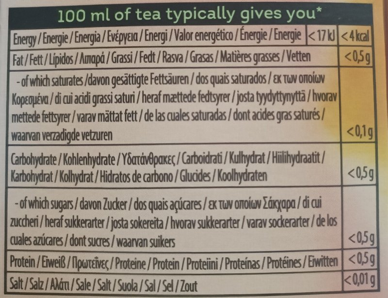 Foto da tabela nutricional