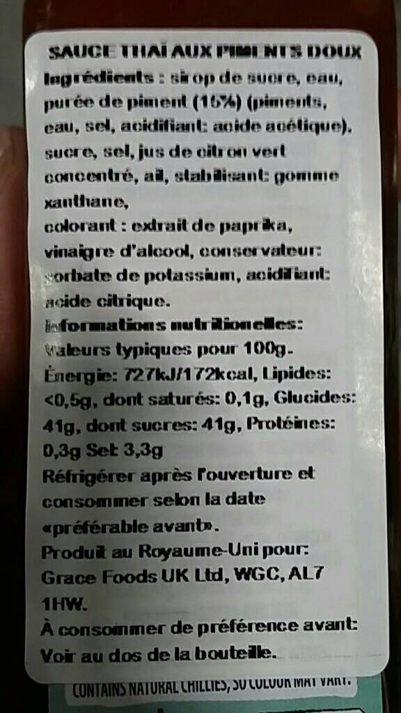 Foto da tabela nutricional
