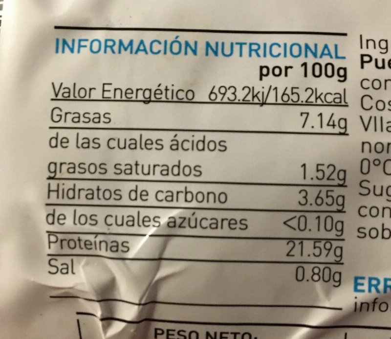Foto da tabela nutricional