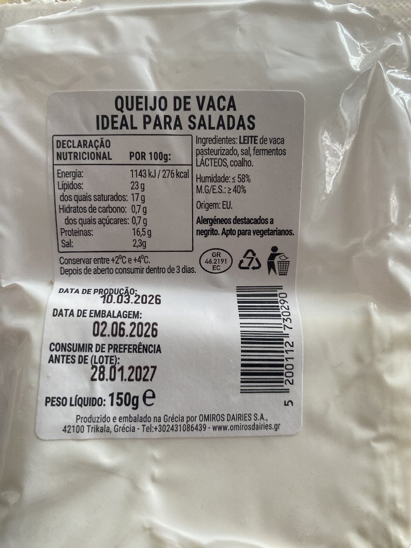 Foto da tabela nutricional