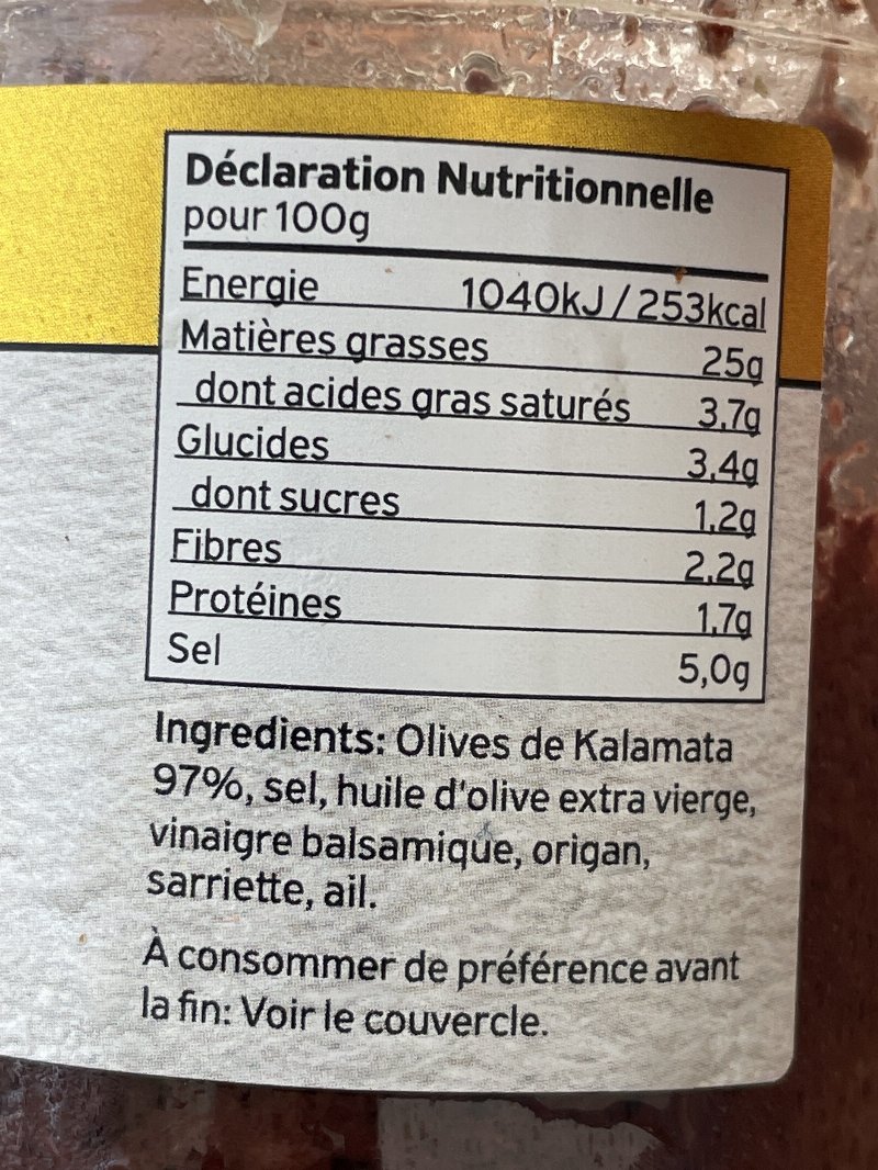 Foto da lista de ingredientes