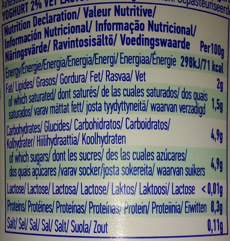 Foto da tabela nutricional