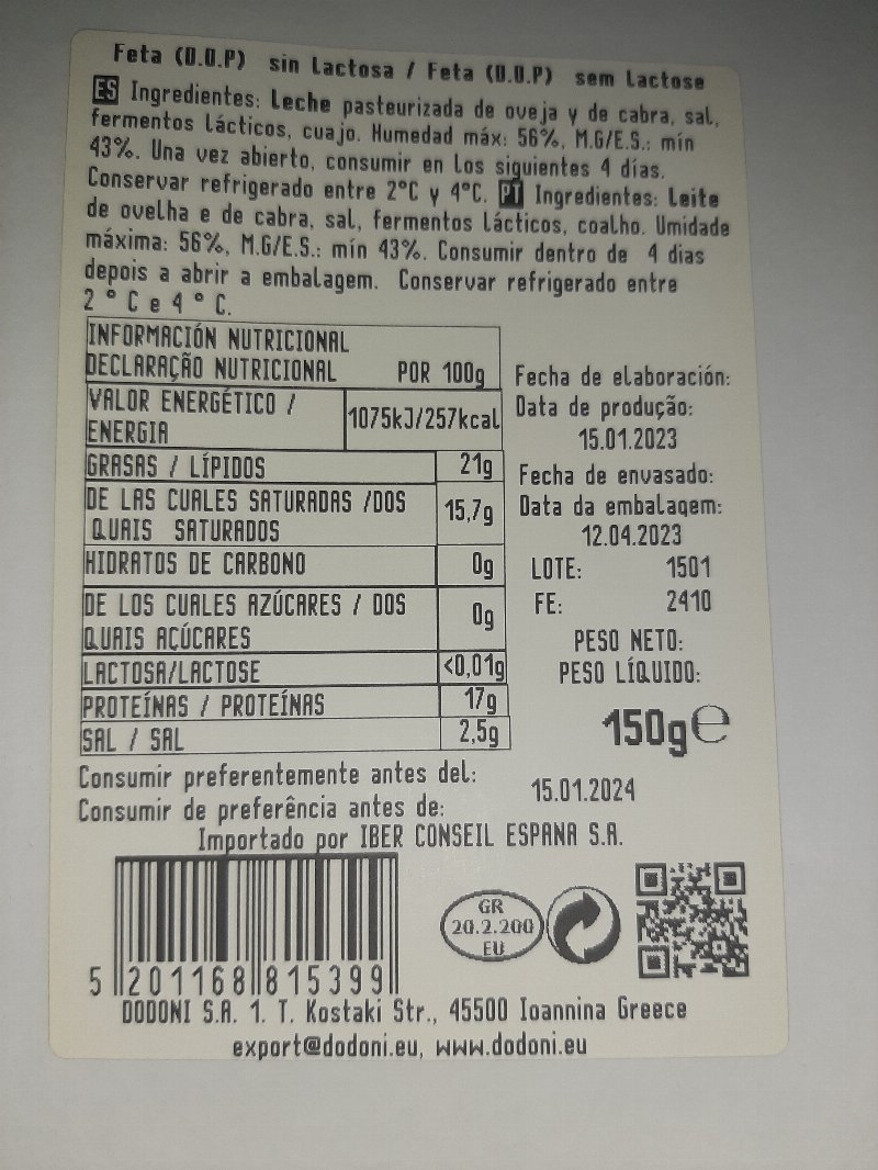 Foto da lista de ingredientes