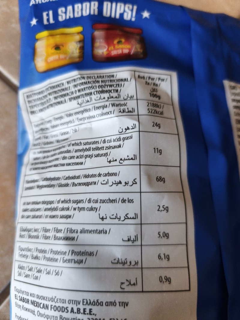 Foto da tabela nutricional