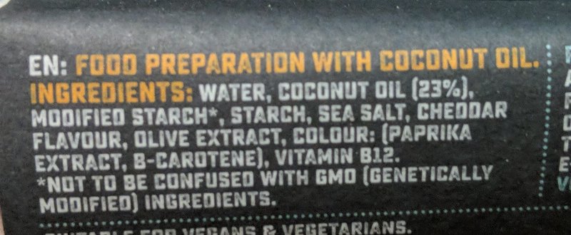 Foto da lista de ingredientes