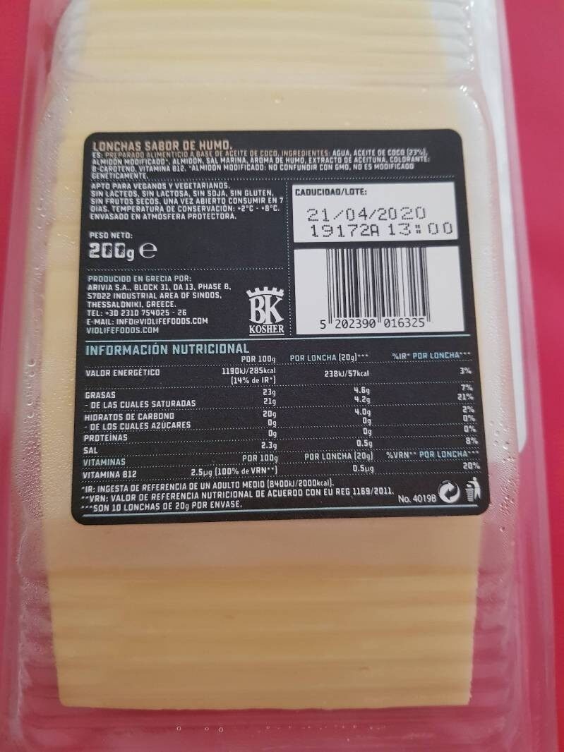 Foto da lista de ingredientes