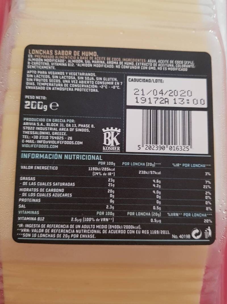 Foto da tabela nutricional