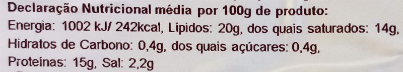 Foto da tabela nutricional