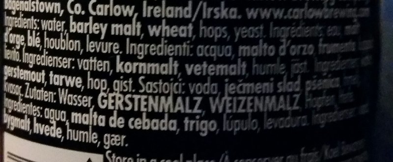 Foto da lista de ingredientes
