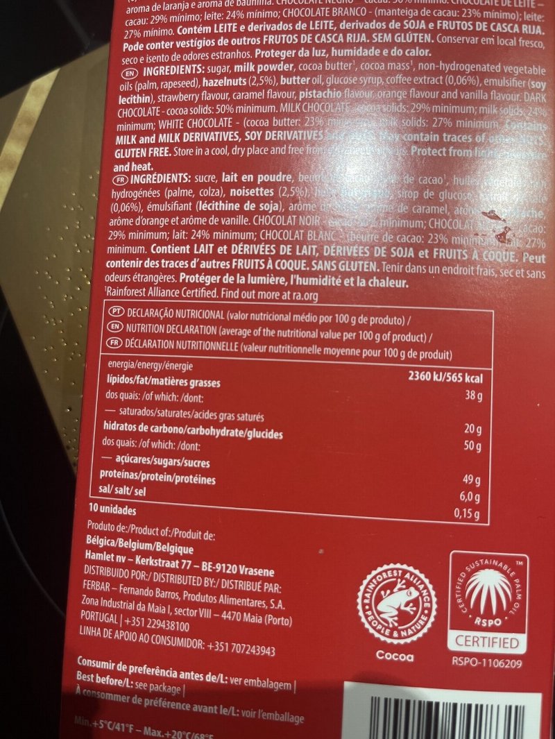 Foto da tabela nutricional