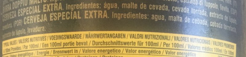 Foto da lista de ingredientes
