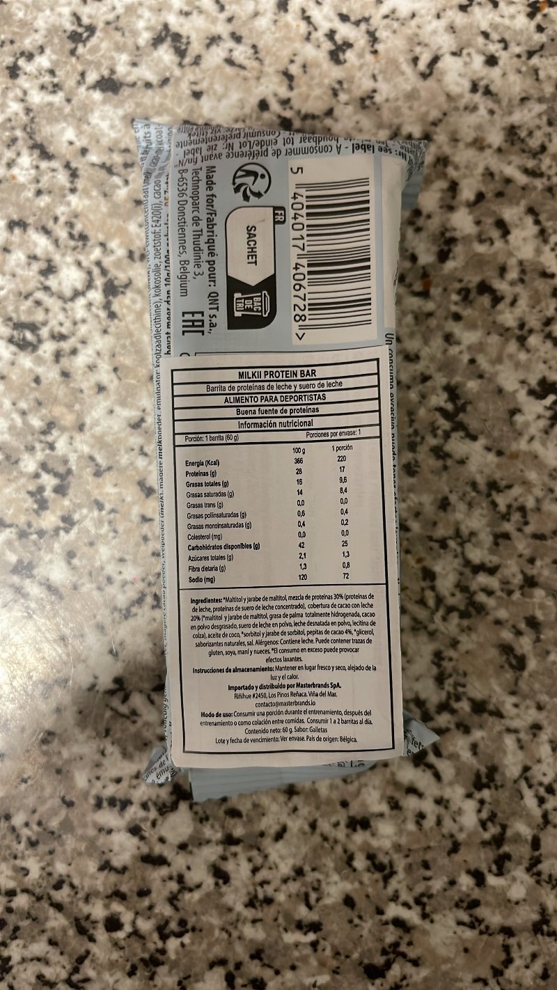 Foto da tabela nutricional