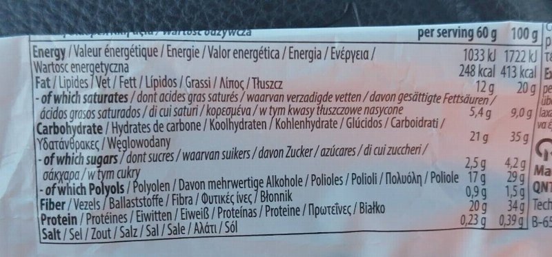 Foto da tabela nutricional