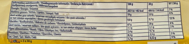 Foto da tabela nutricional