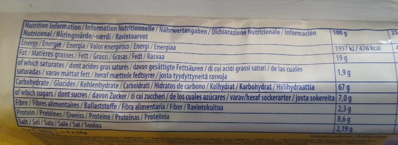 Foto da tabela nutricional