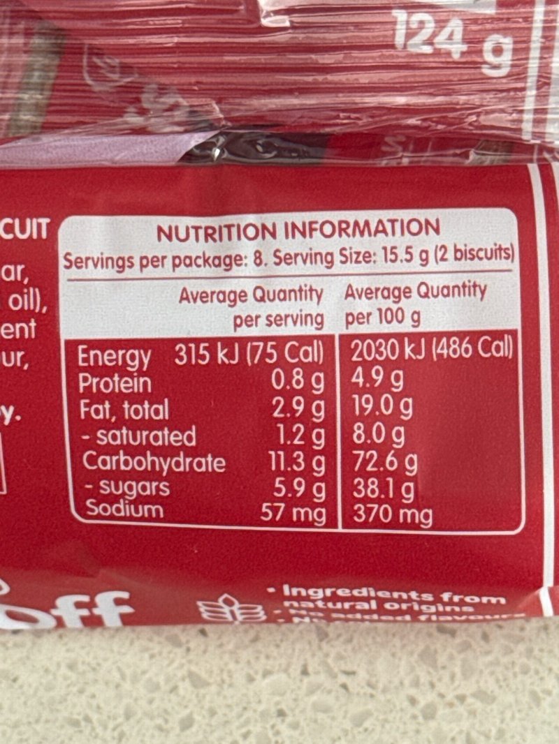Foto da tabela nutricional