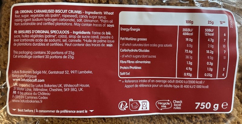 Foto da tabela nutricional