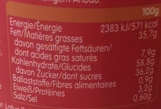 Foto da tabela nutricional