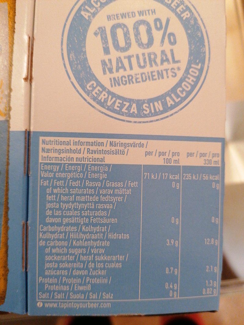 Foto da lista de ingredientes