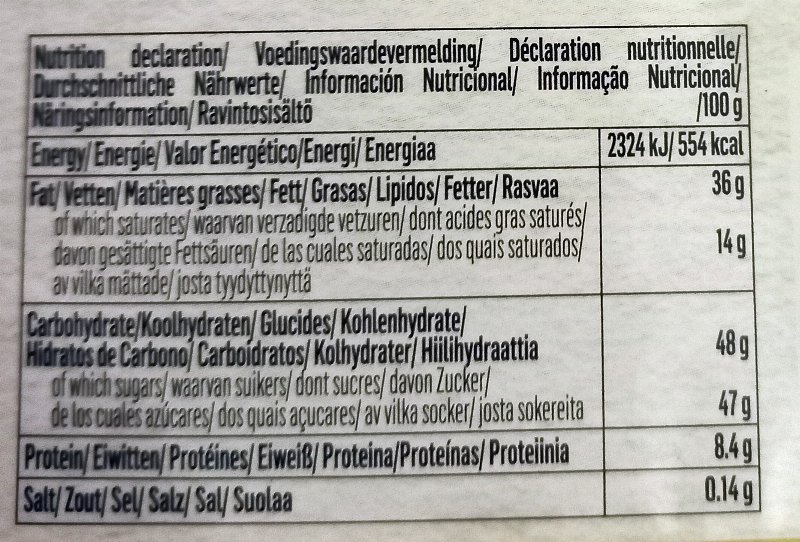 Foto da tabela nutricional