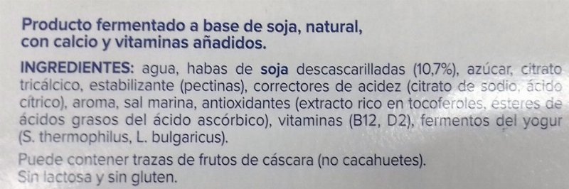 Foto da lista de ingredientes