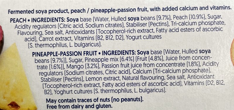 Foto da lista de ingredientes