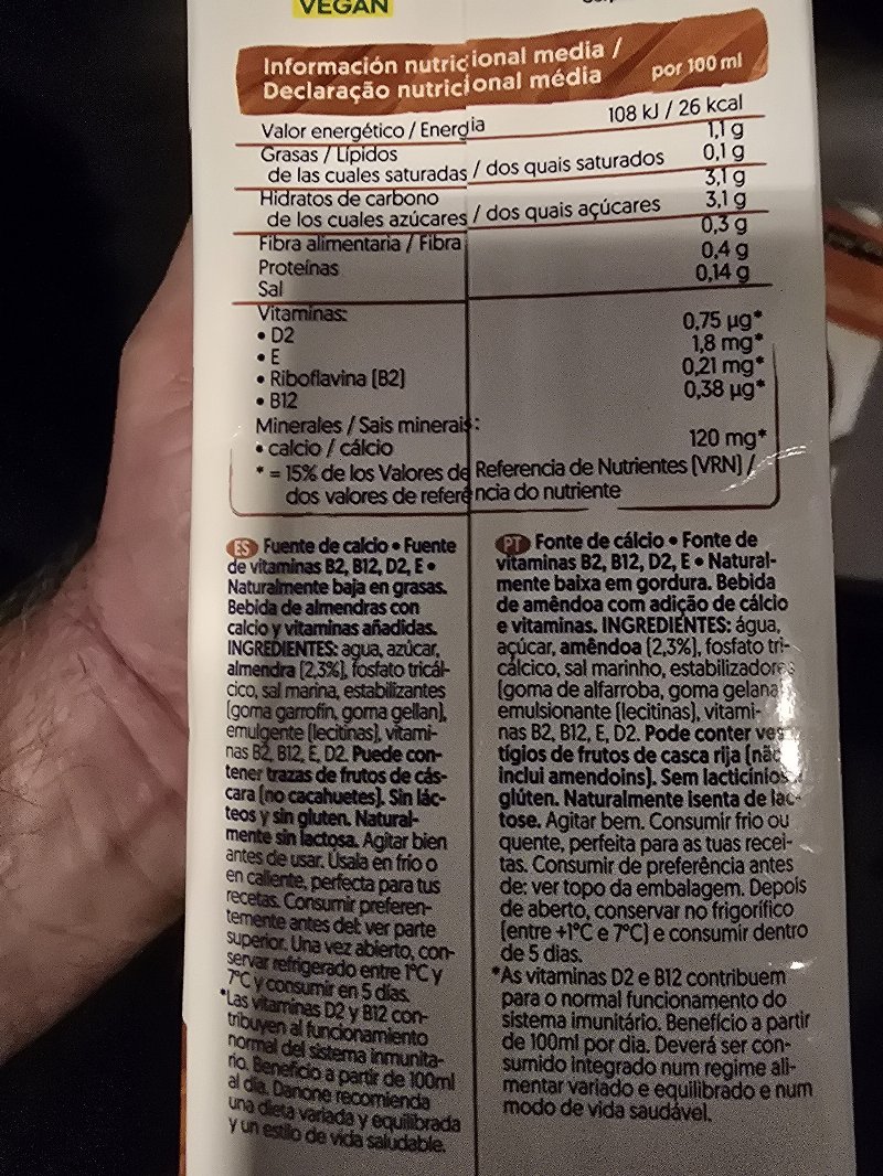 Foto da lista de ingredientes