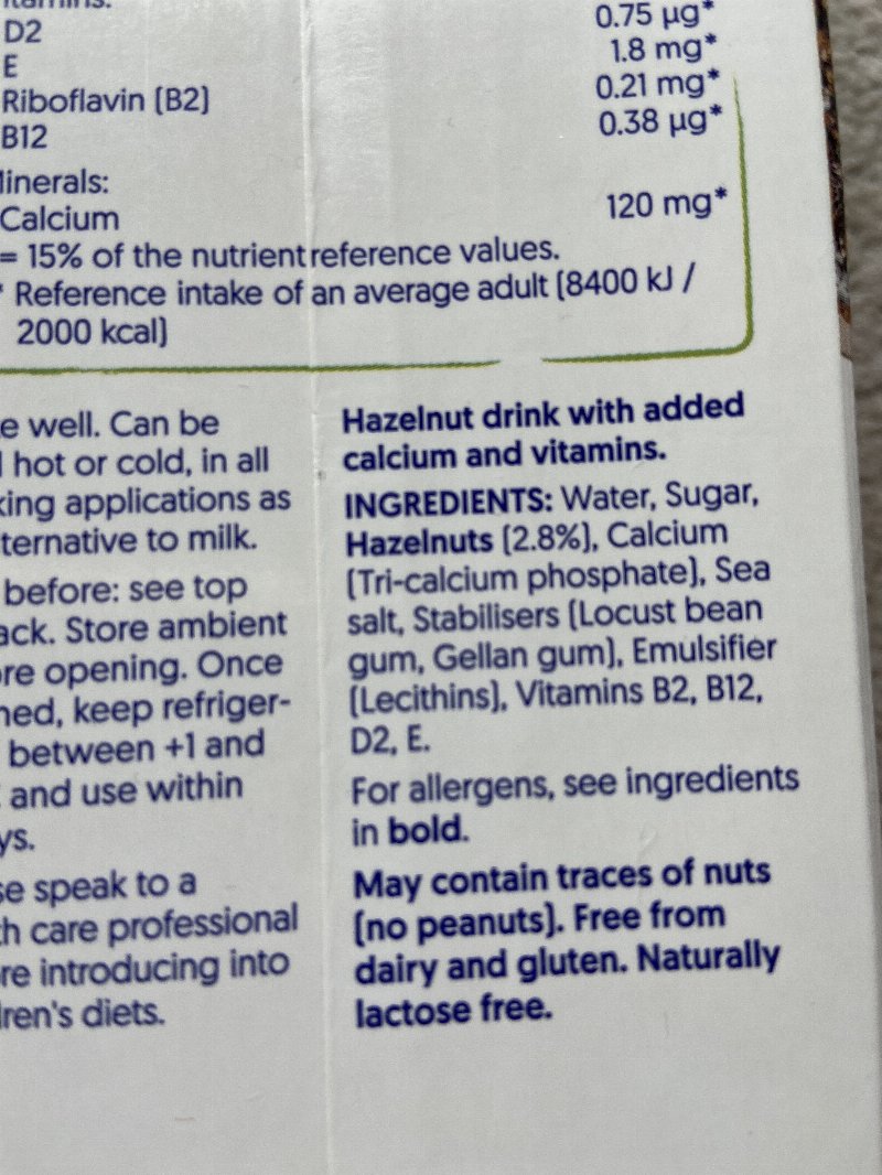 Foto da lista de ingredientes