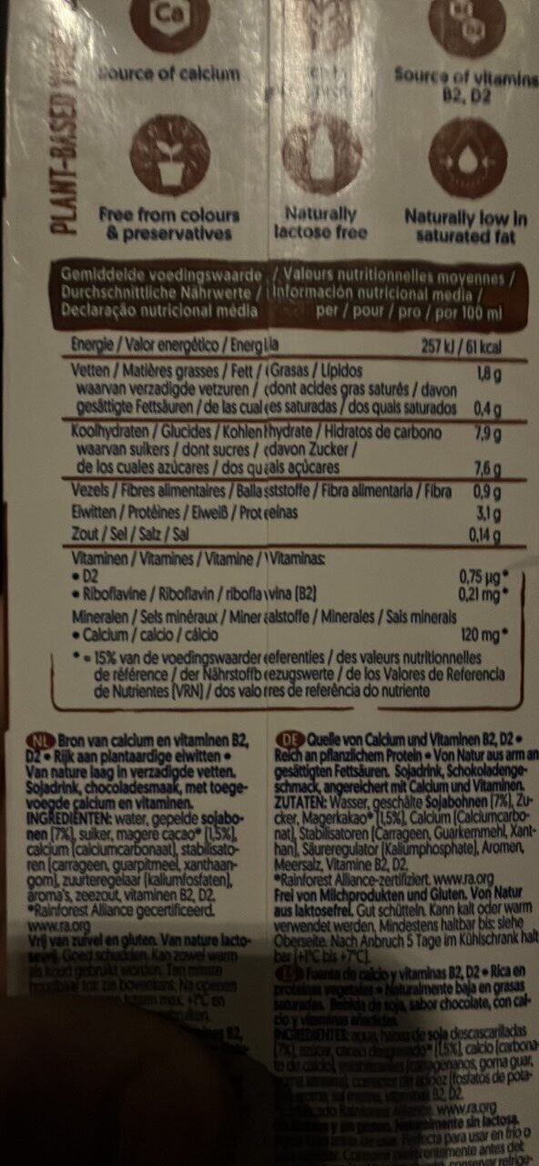 Foto da tabela nutricional