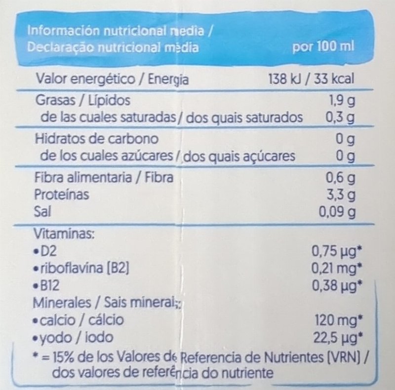 Foto da tabela nutricional