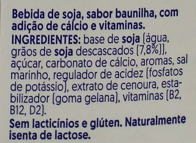 Foto da lista de ingredientes