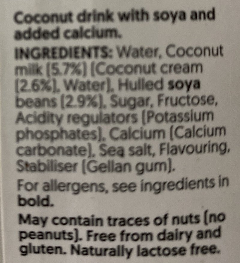 Foto da lista de ingredientes