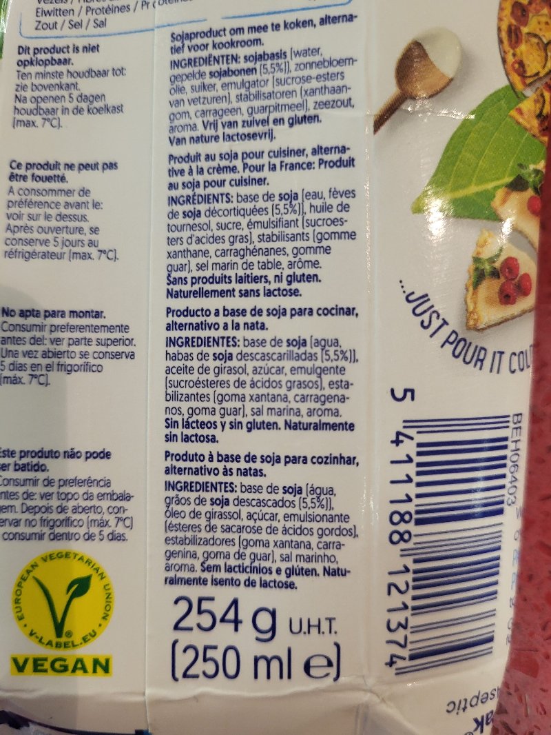 Foto da lista de ingredientes