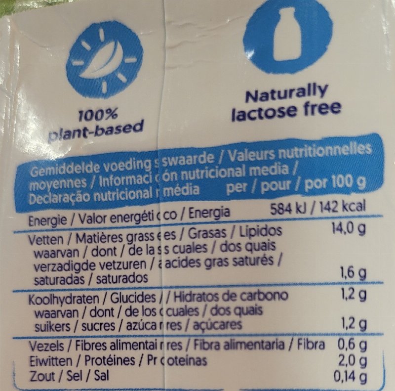 Foto da tabela nutricional