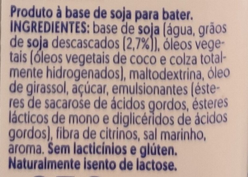 Foto da lista de ingredientes