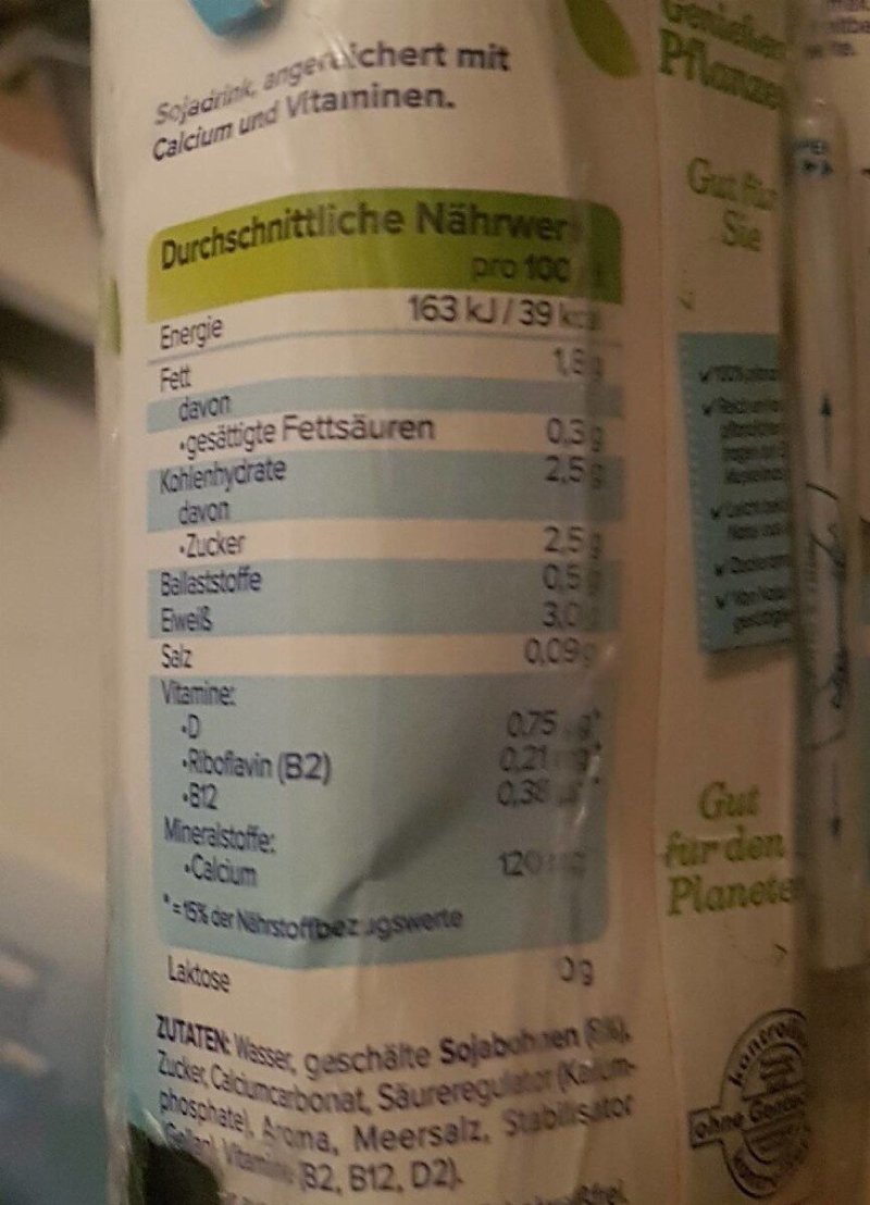 Foto da tabela nutricional