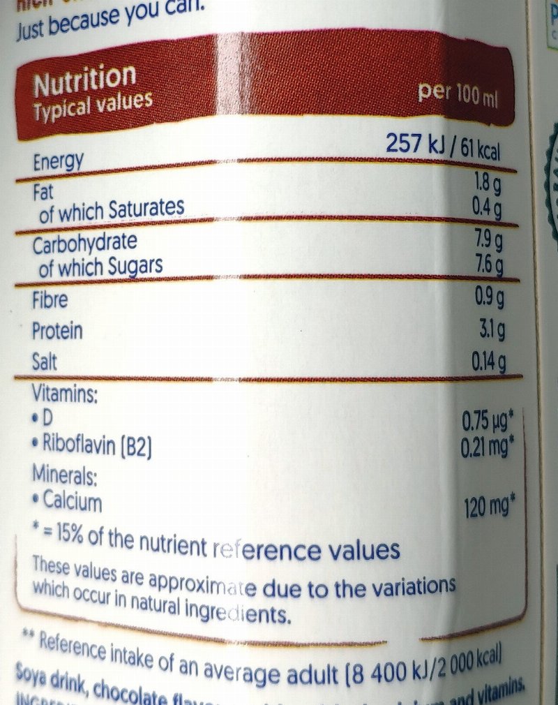 Foto da tabela nutricional