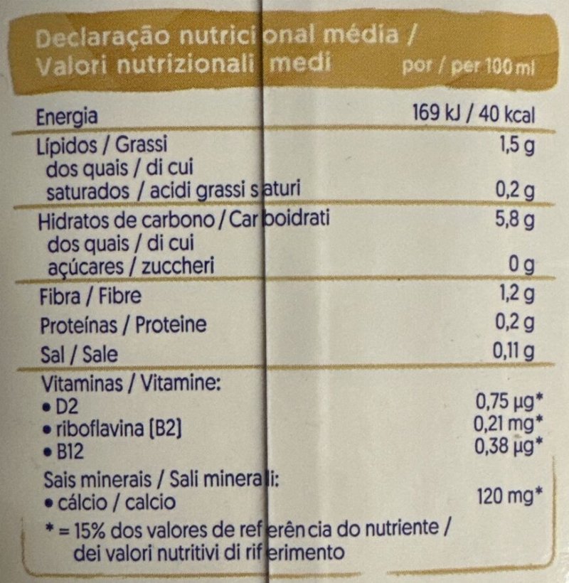 Foto da tabela nutricional