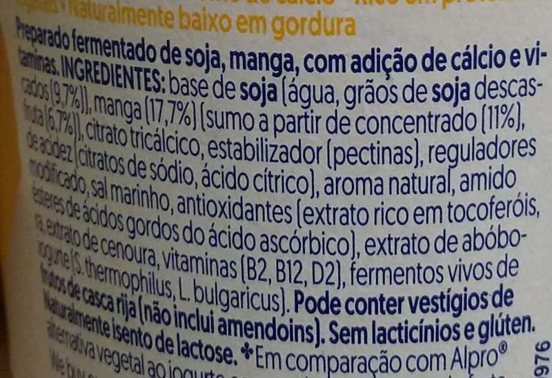 Foto da lista de ingredientes