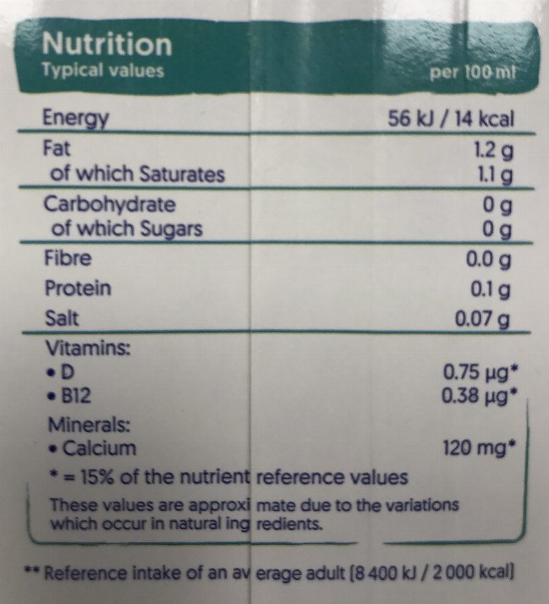 Foto da tabela nutricional