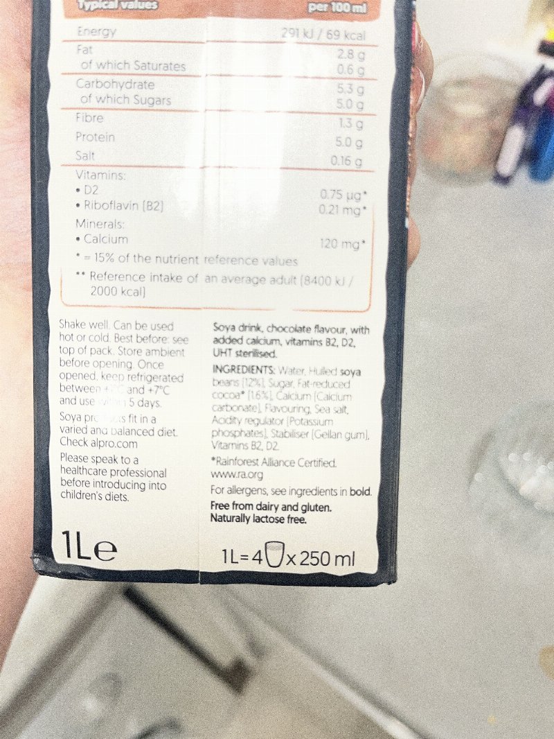 Foto da lista de ingredientes