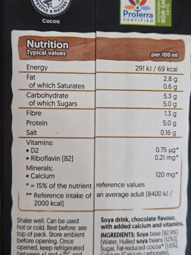 Foto da tabela nutricional