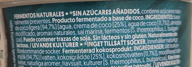 Foto da lista de ingredientes