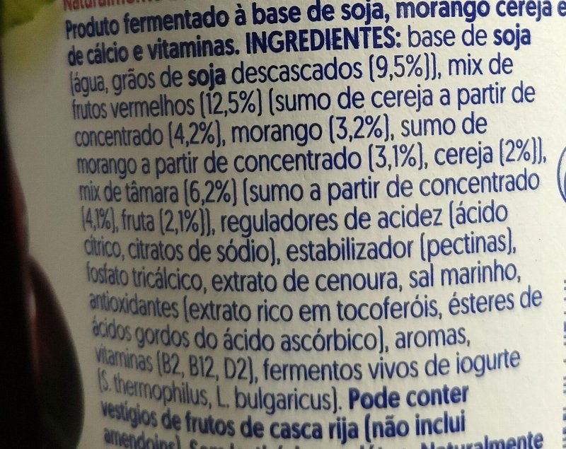 Foto da lista de ingredientes