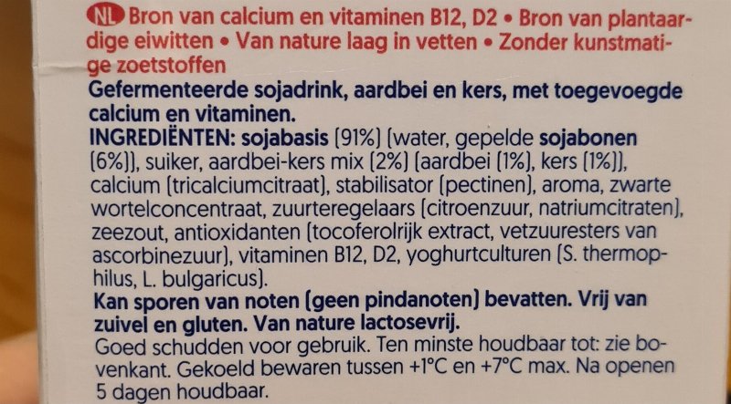 Foto da lista de ingredientes