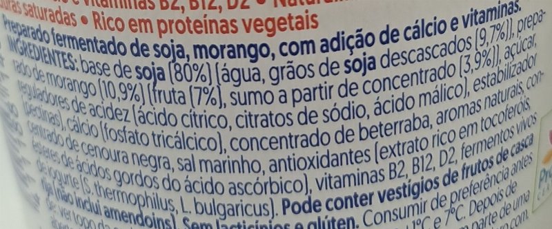 Foto da lista de ingredientes