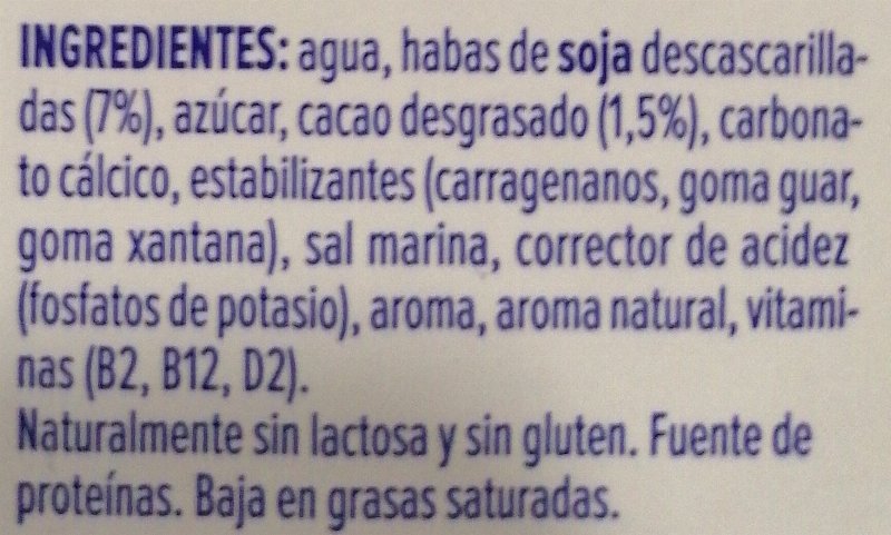Foto da lista de ingredientes